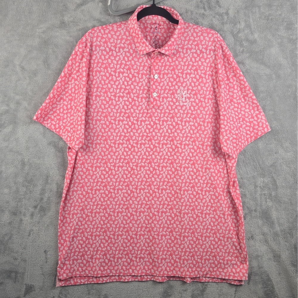 johnnie-O Golf Polo Shirt Mens XL Pink TPC San Antonio Floral Stretch UPF 50